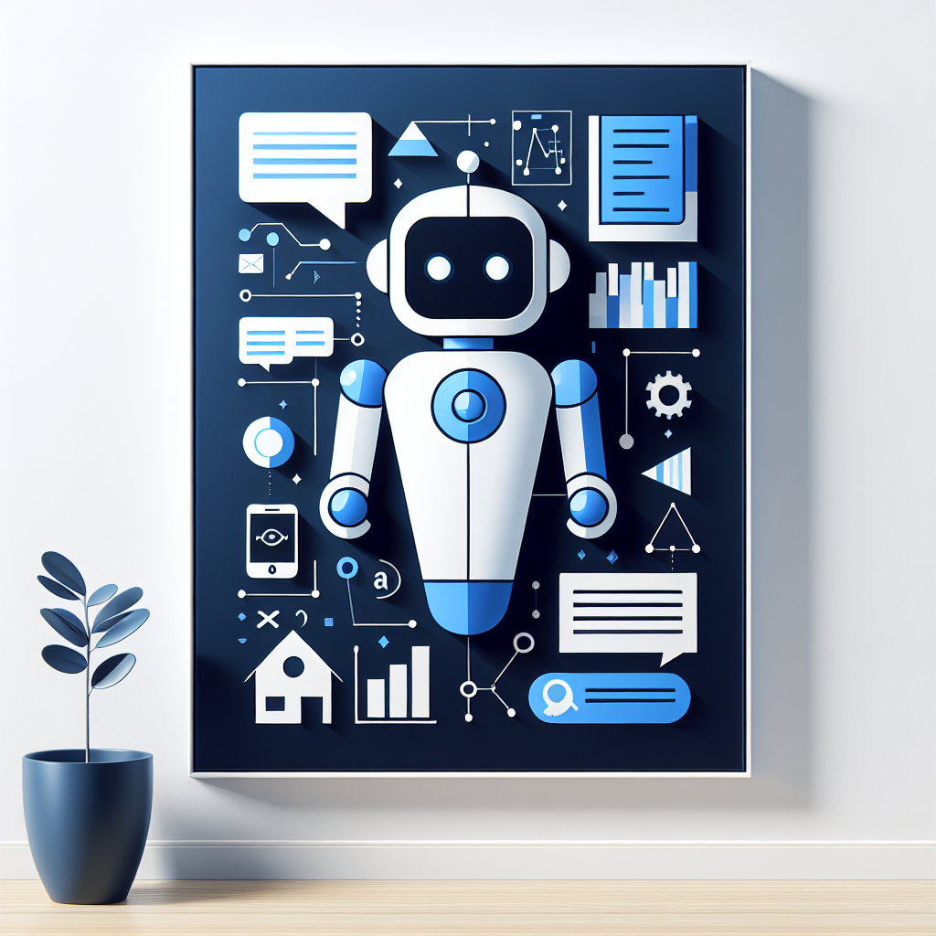 AI property marketing automation featured image showcasing a sleek AI character in Gulf Blue and Stratos, surrounded by minimalist real estate symbols and playful graphic elements, all against a clean white background, emphasizing professionalism and innovation in real estate management.