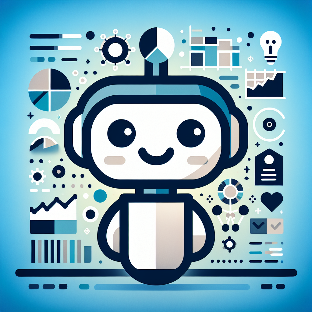 Image of a friendly AI companion robot with a welcoming smile, surrounded by abstract graphs and charts representing data trends, illustrating the concept of the best predictive analytics software for AI companionship, set against a gradient background of Stratos and Gulf Blue, with playful touches and the title "Discover the Best Predictive Analytics Software for AI Companionship" in bold font.