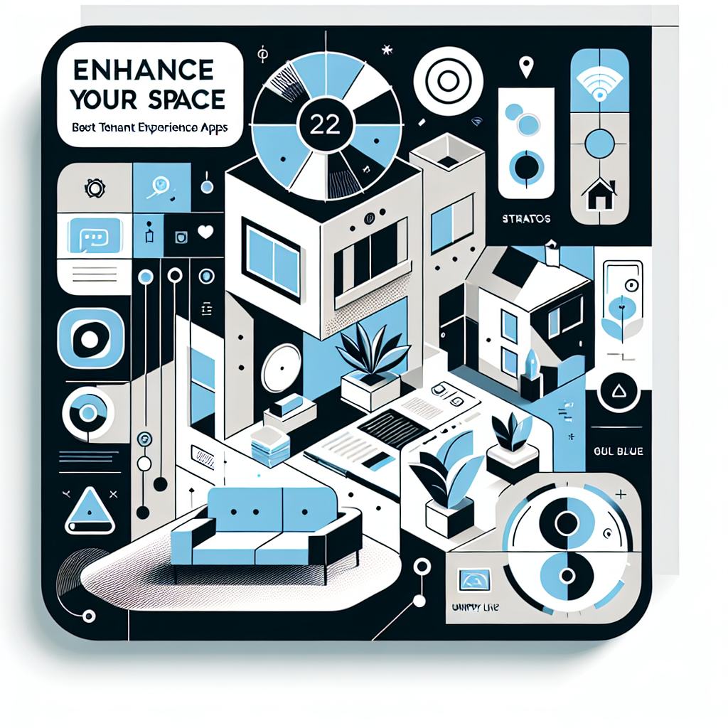 Featured image for the blog "Enhance Your Space: Best Tenant Experience Apps of 2023" showcasing a minimalist design with smart home icons and abstract user interface elements in professional colors representing the best tenant experience apps.