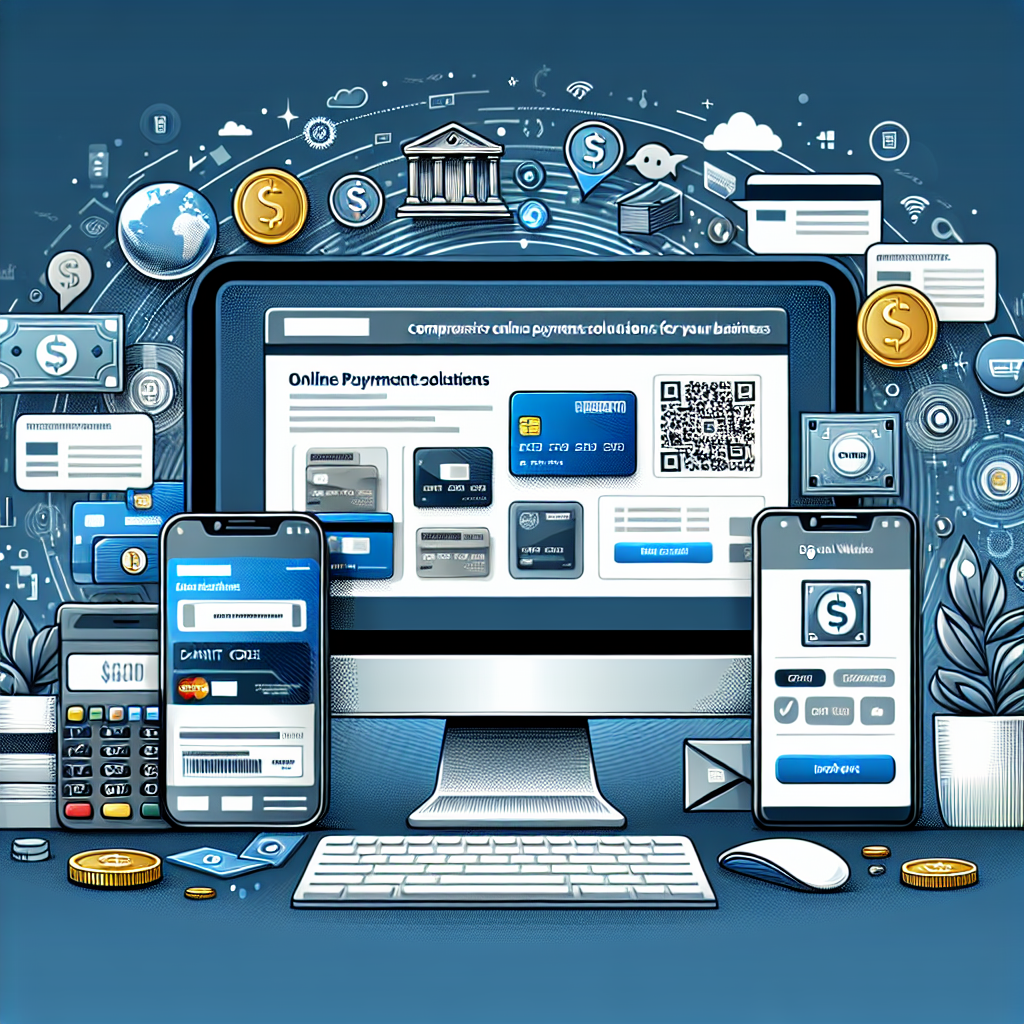 Image illustrating various comprehensive online payment solutions for businesses, showcasing different payment methods and digital tools.