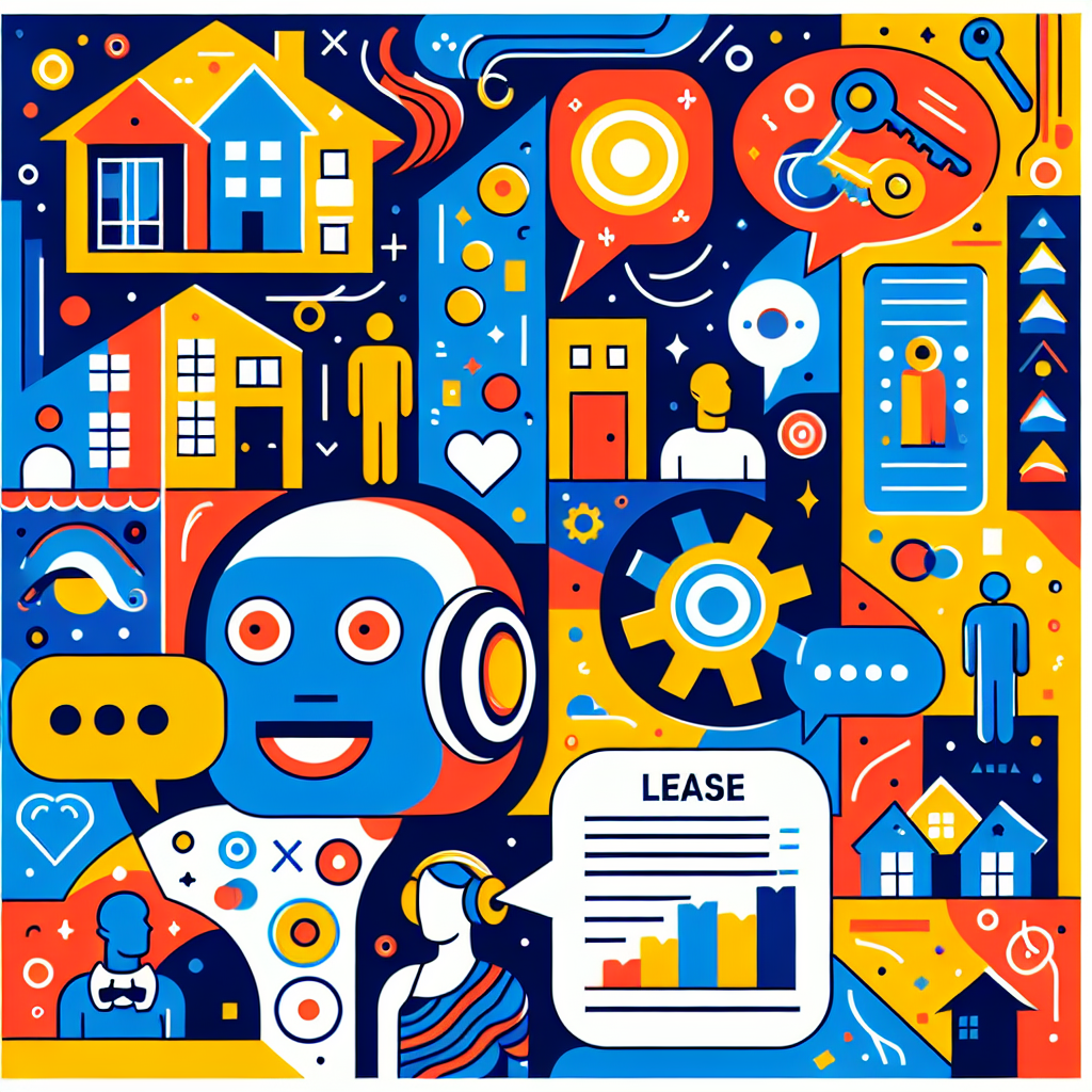 Vibrant illustration featuring friendly AI characters and minimalistic icons representing landlord-tenant law, including houses, keys, and lease agreements, set against a playful abstract background with whimsical elements like speech bubbles, conveying a personalized guide to understanding rights in landlord-tenant law.