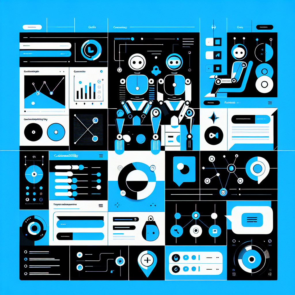 Minimalistic flat illustration of AI-driven property management software interface in Unify LIV brand colors highlighting user-friendly tools, interactive Gulf Blue AI companions, customizable dashboards, and dynamic tech elements representing efficiency and connectivity against a Stratos background.